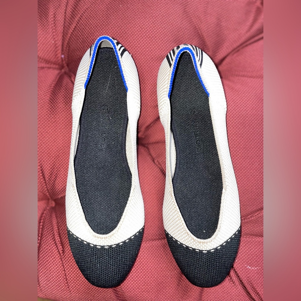 Rothys The Square Tuxedo Textile Ballet Flats Comfort Shoes Women US W 6.5.